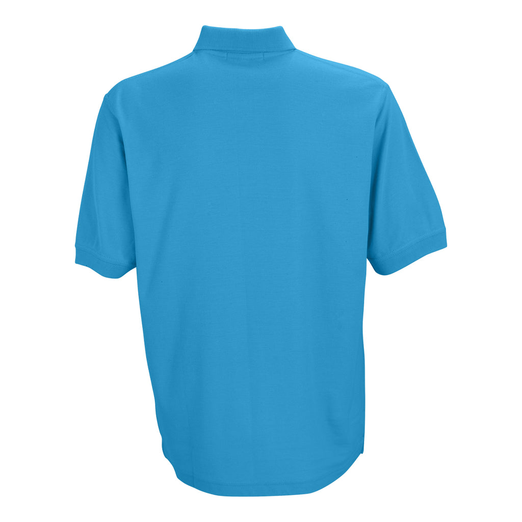 Vantage Men's Island Blue Soft-Blend Double-Tuck Pique Polo