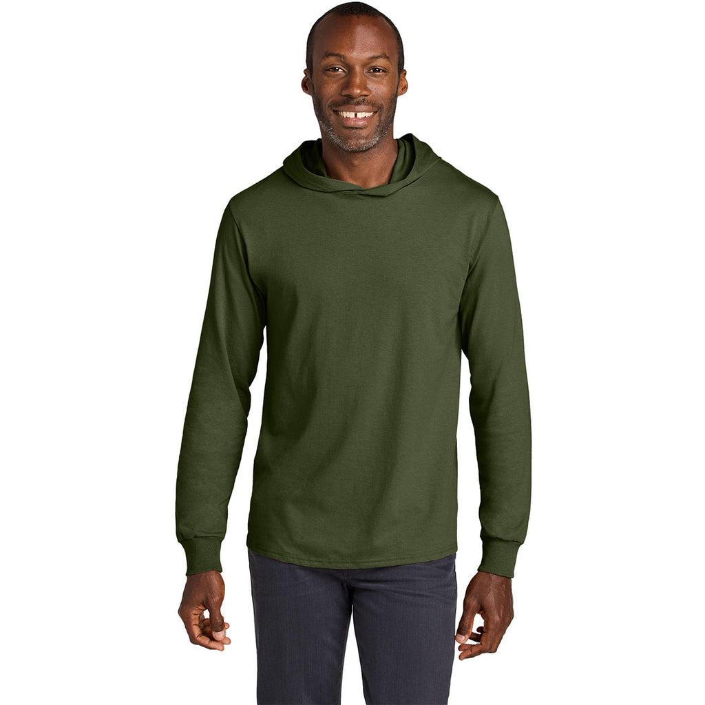 Jerzees Classics Unisex Military Green Cotton Long Sleeve Hooded T-Shirt