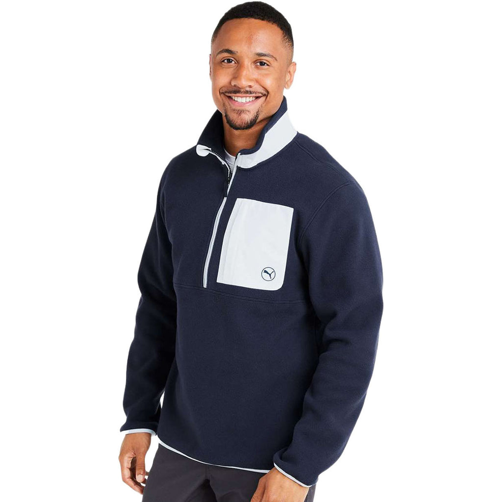 Puma Golf Men's Deep Navy/White Glow Fleece Quarter Zip Pullover