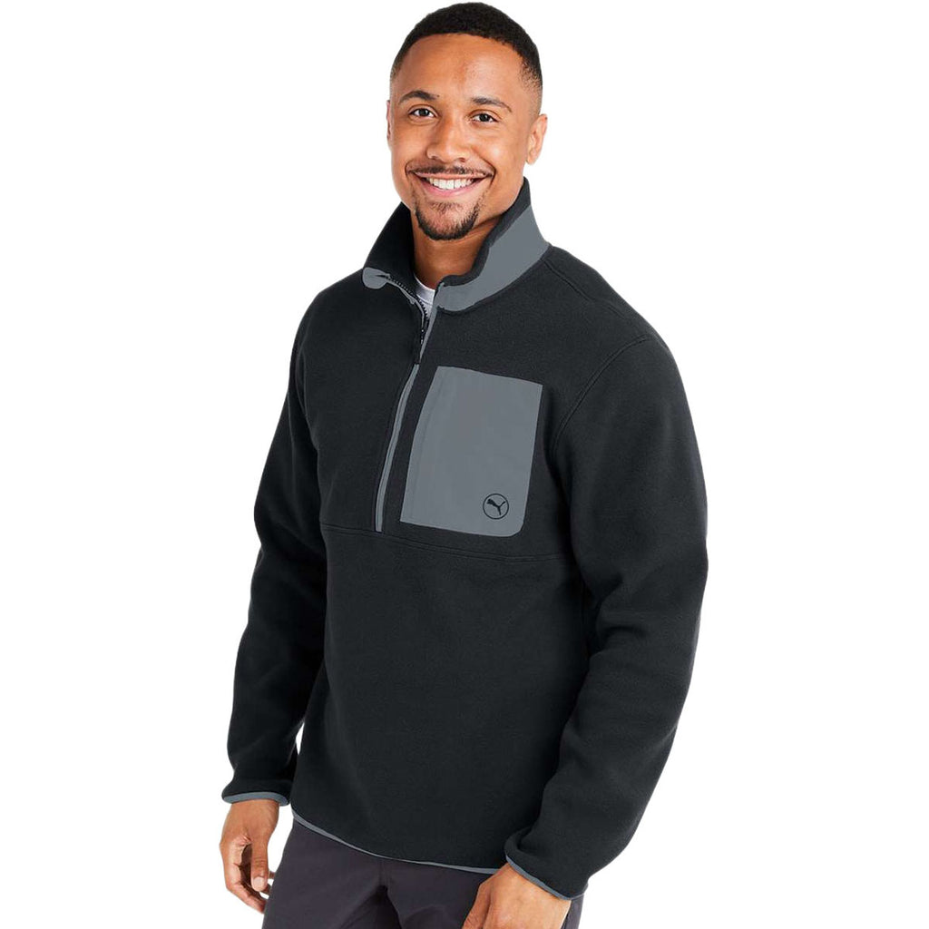 Puma Golf Men's Puma Black/Slate Sky Fleece Quarter Zip Pullover