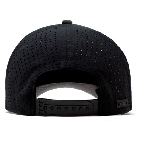 Melin Black Odyssey Stacked Hydro Performance Snapback Hat