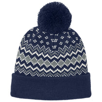 Port Authority True Navy/Gusty Grey/Marshmallow Alpine Pom Beanie