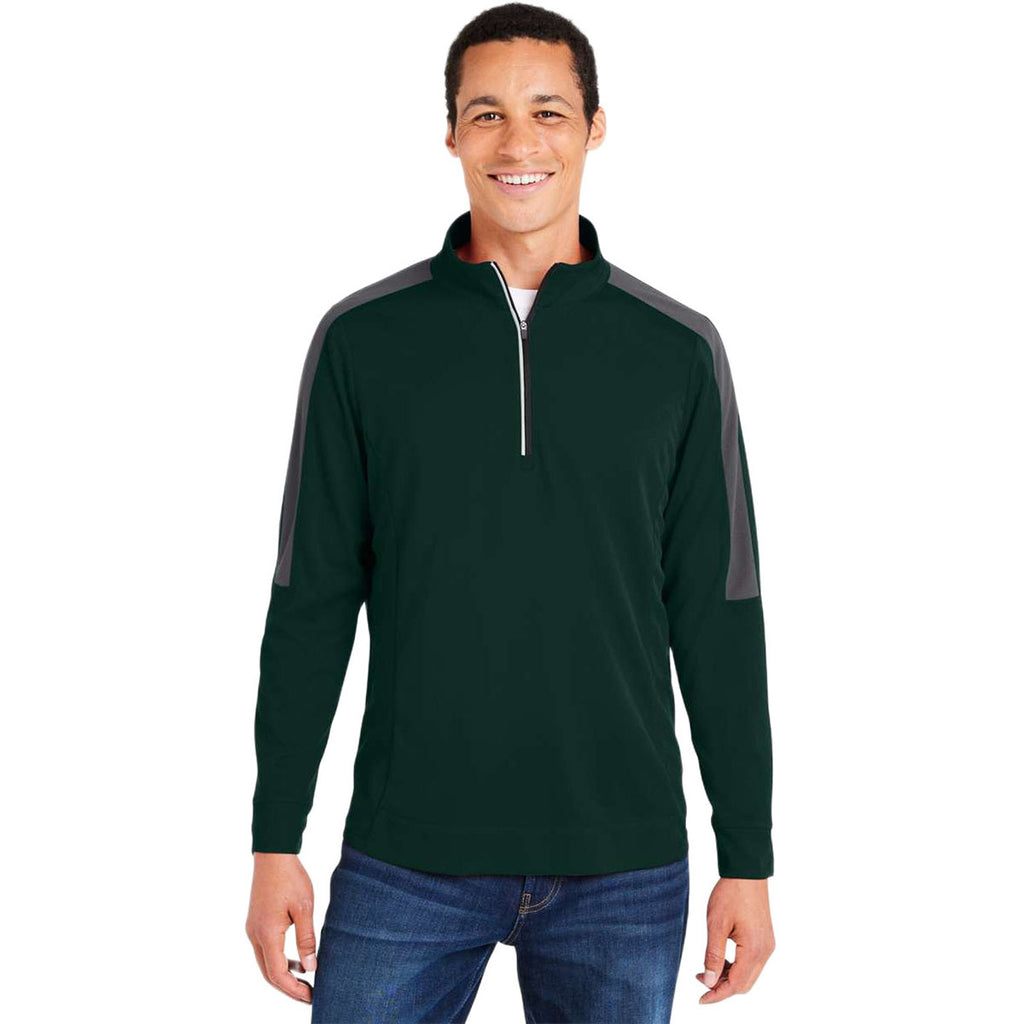Core 365 Men's Forest/Carbon Market Snag Protect Mesh Colorblock Quarter-Zip Pullover