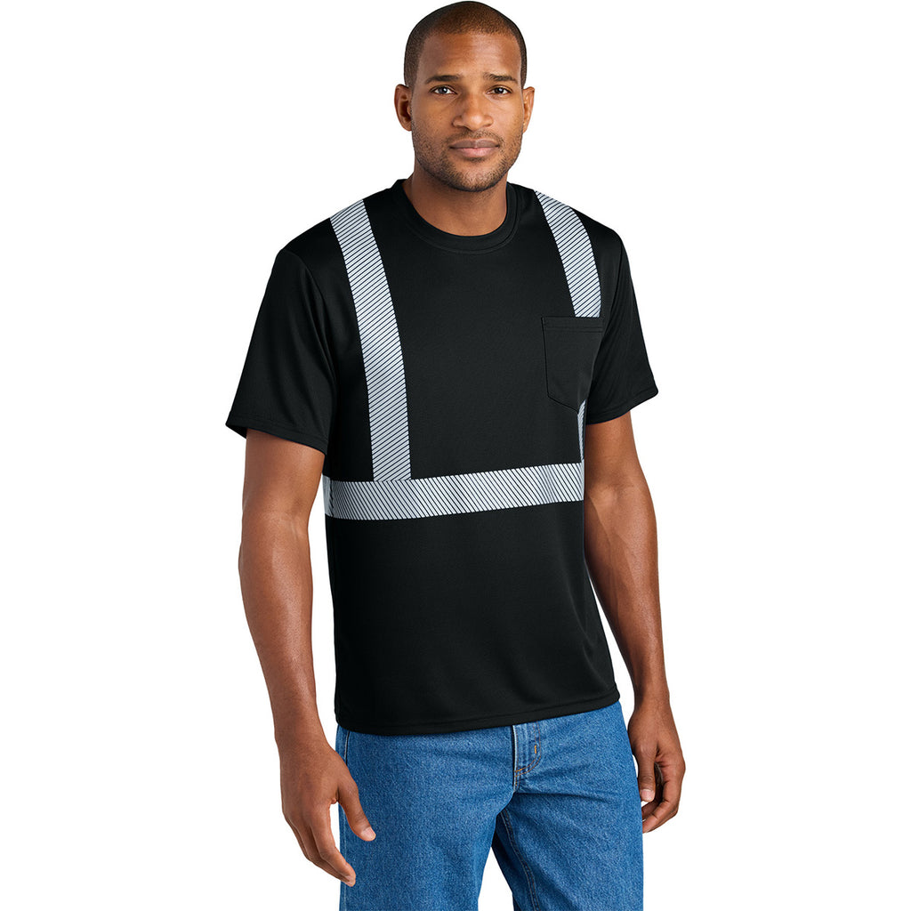 CornerStone Unisex Black Enhanced Visibility Segmented Tape Tee