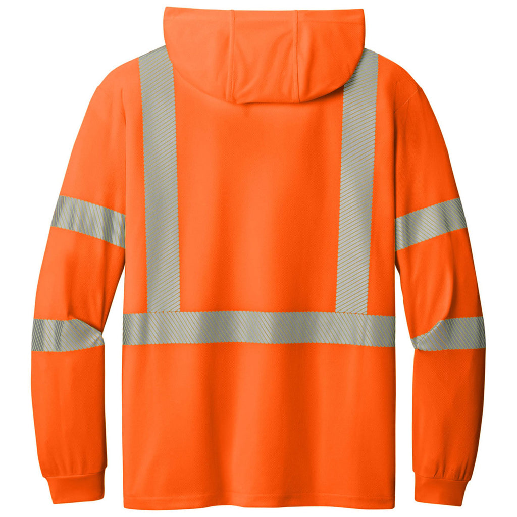CornerStone Men's Safety Orange ANSI 107 Class 3 Long Sleeve Segmented Tape Hooded Tee