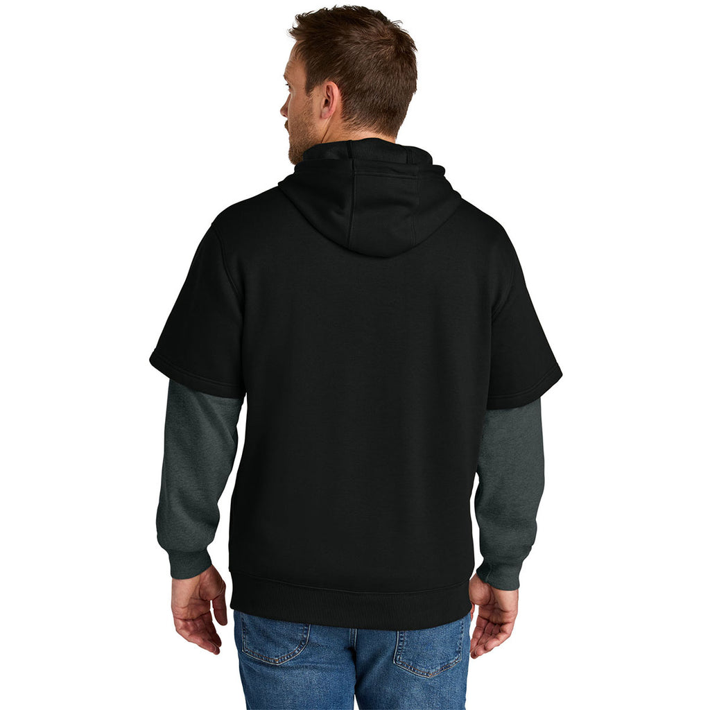 CornerStone Men's Black/Charcoal Heather Touch Fleece Layered Hoodie