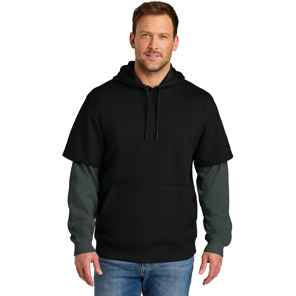 CornerStone Men's Black/Charcoal Heather Touch Fleece Layered Hoodie