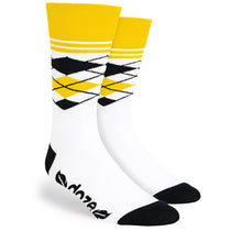 Pop Promos Yellow & Black Half Argyle Dress Socks