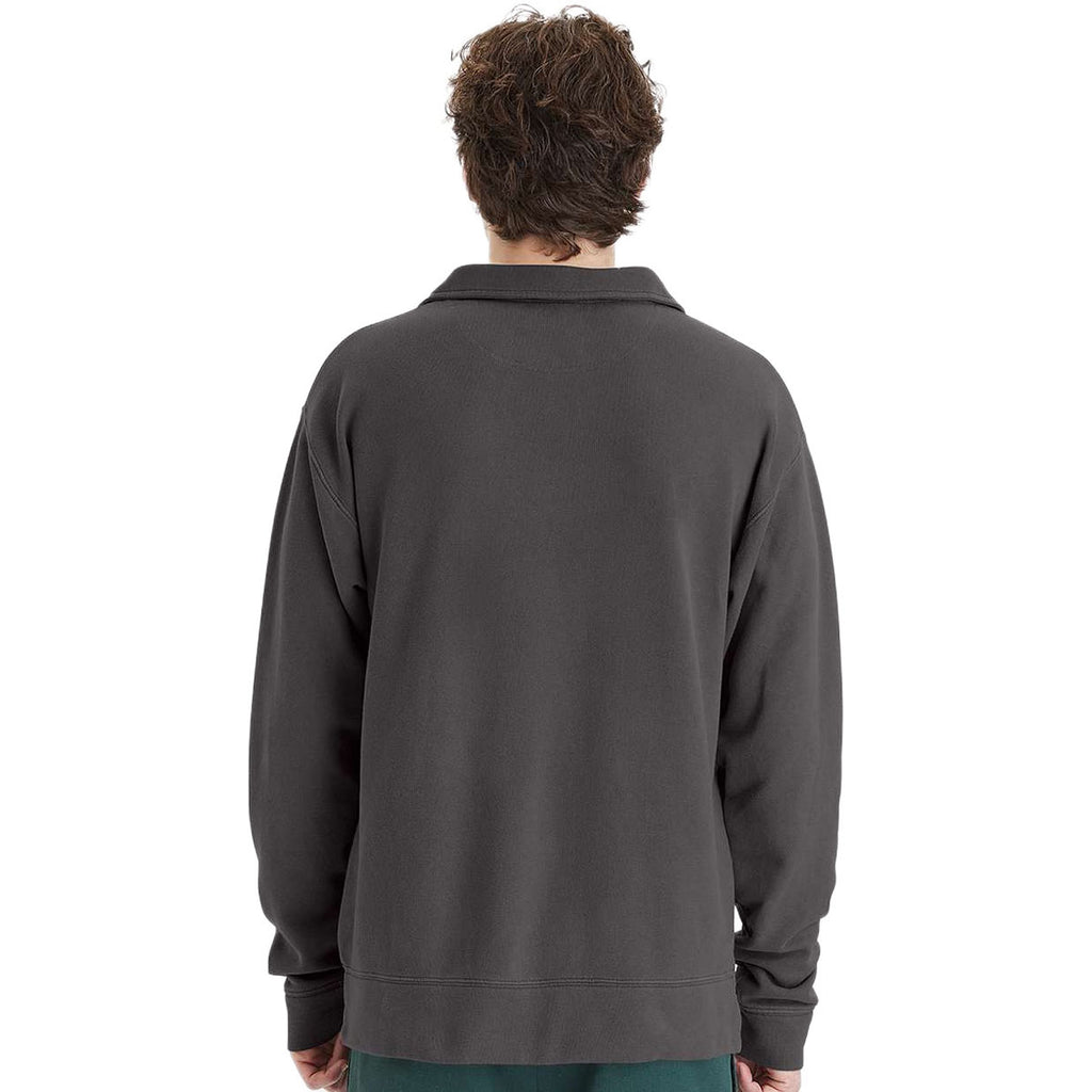 ComfortWash by Hanes Men's New Railroad Grey Garment-Dyed Polo Collar Sweatshirt