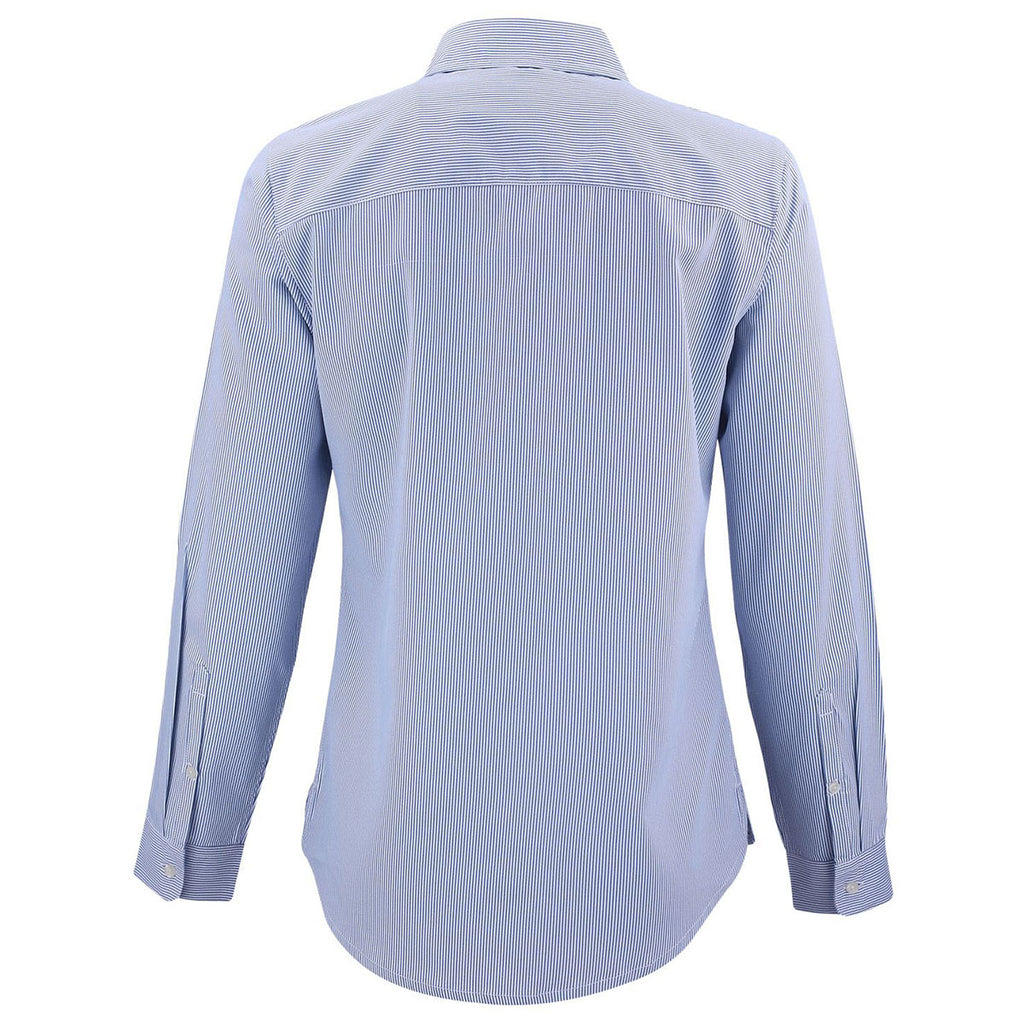 Cutter & Buck Women's Tour Blue/White Skyline Epic Confidence Recycled Pinstripe Long Sleeve Dress Shirt