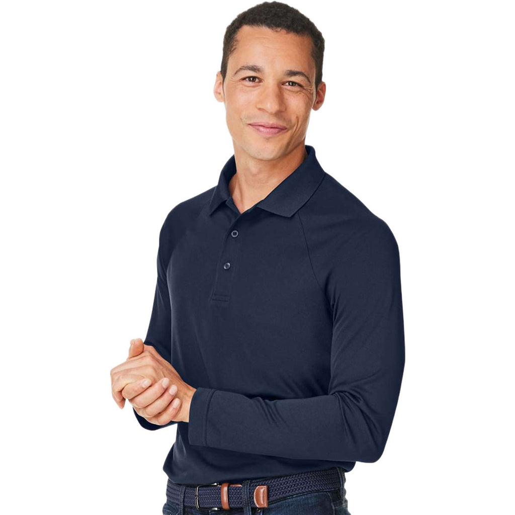 Harriton Men's Dark Navy Charge Snag and Soil Protect Long Sleeve Polo