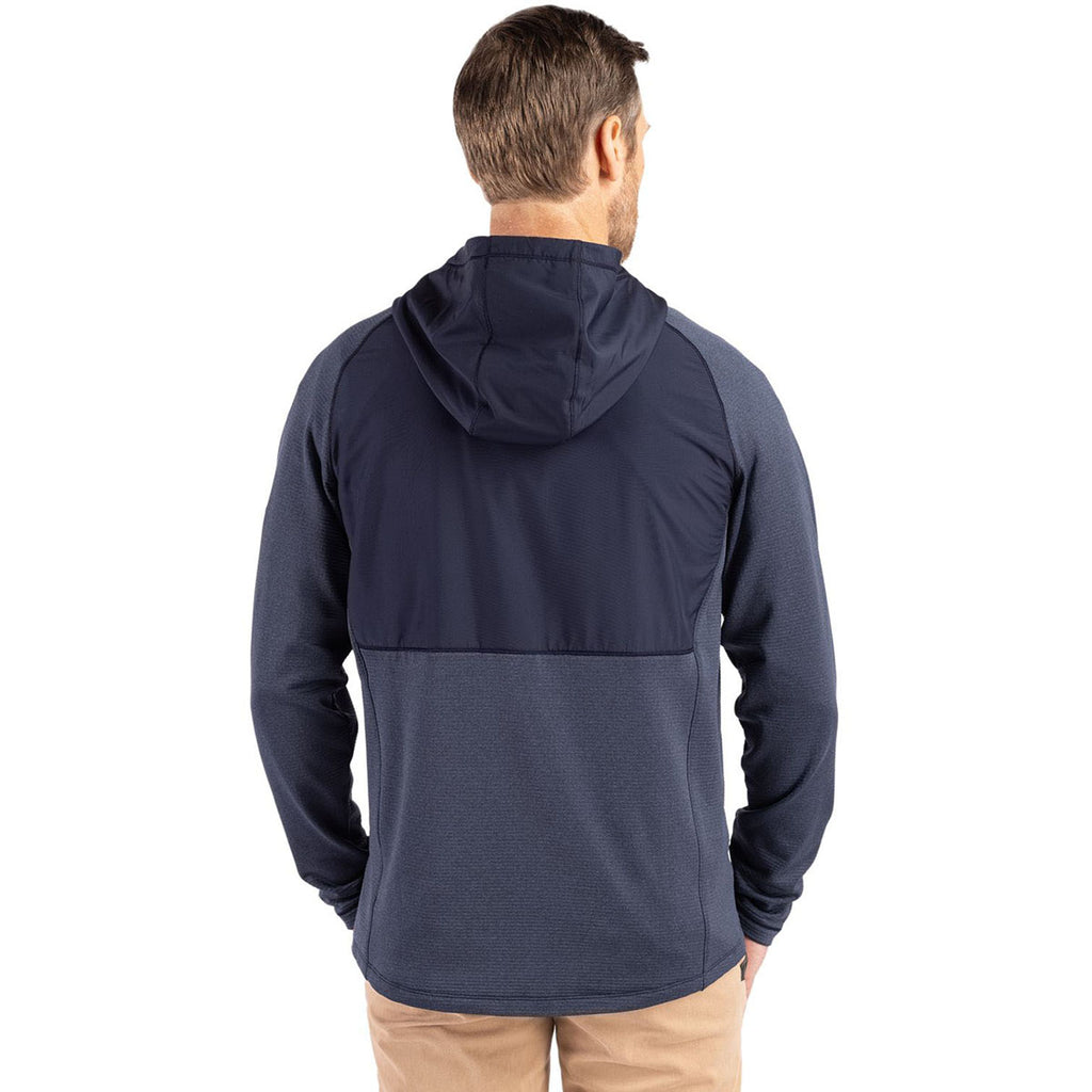 Cutter & Buck Men's Navy Blue Heather Peshastin Fleece Recycled Hybrid Jacket