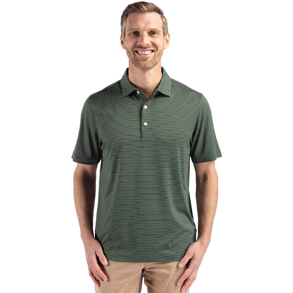 Cutter & Buck Men's Hunter/White Forge Eco Fine Line Stripe Stretch Recycled Polo