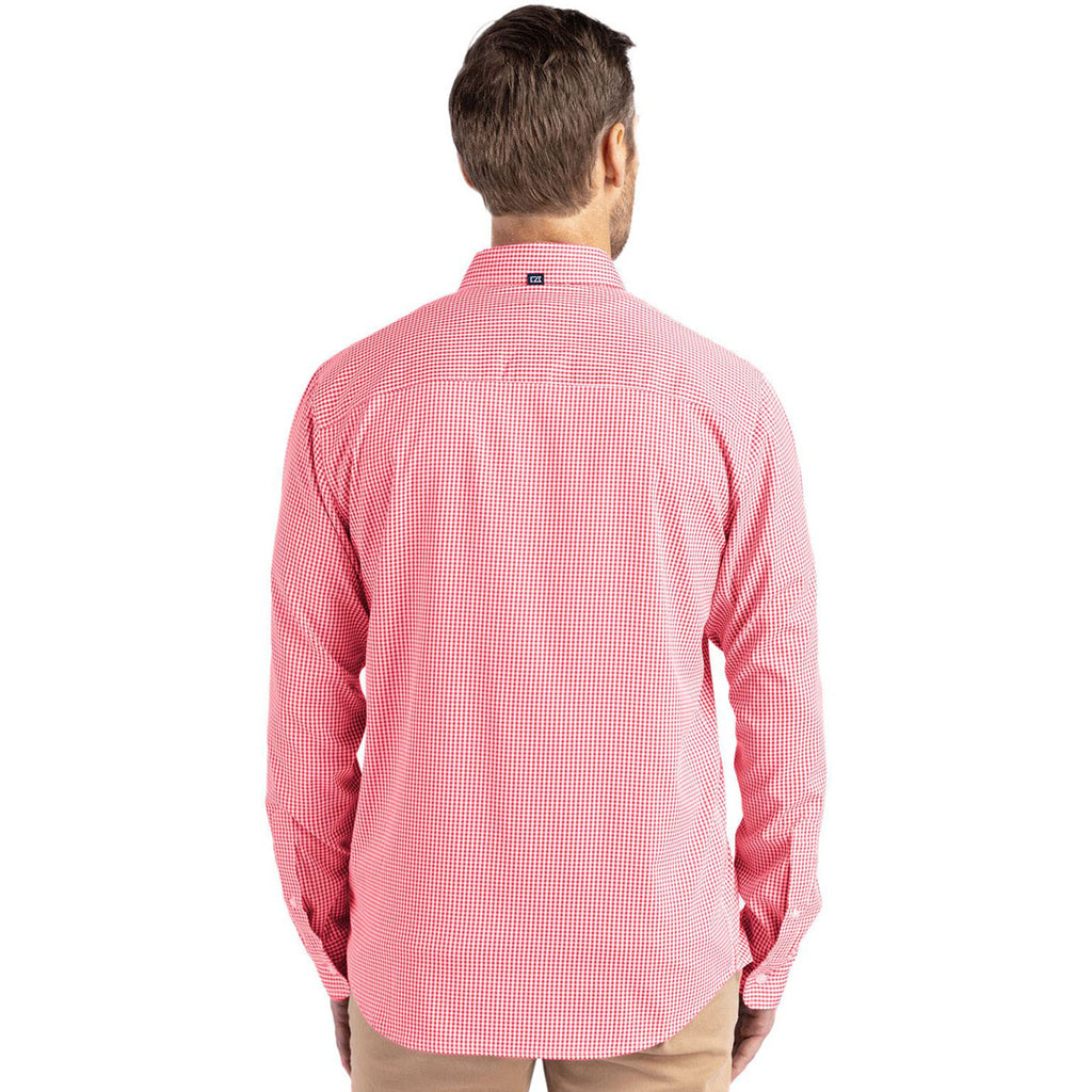 Cutter & Buck Men's Red/White Skyline Epic Confidence Recycled Gingham Long Sleeve Dress Shirt