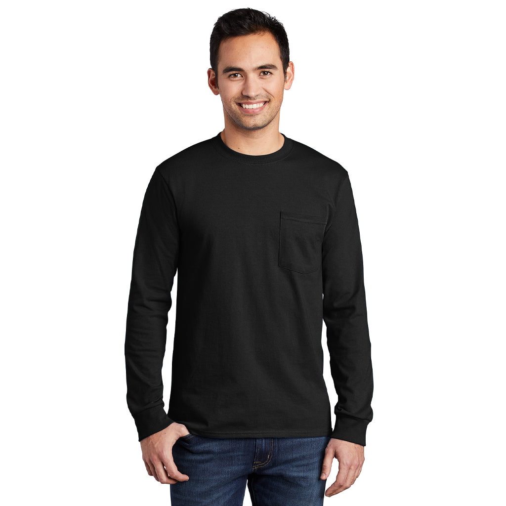 Port & Company Men's Jet Black Tall Long Sleeve Essential Pocket Tee