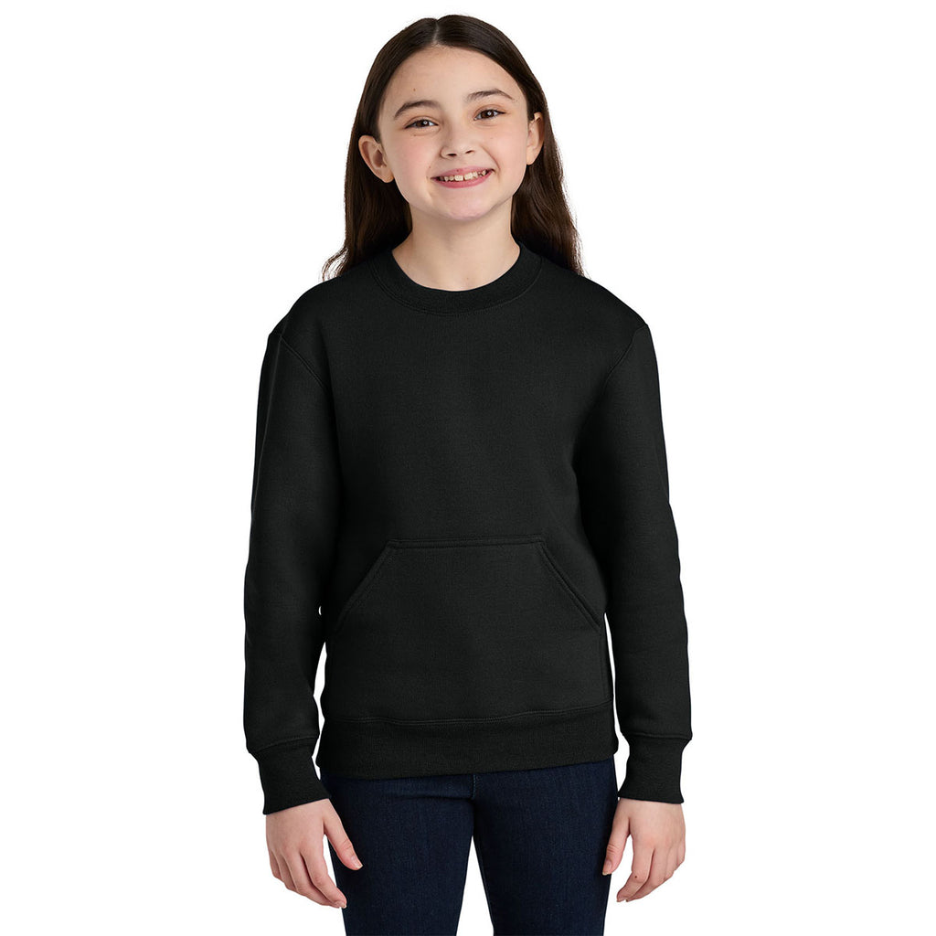 Port & Company Youth Jet Black Core Fleece Crewneck Pocket Sweatshirt
