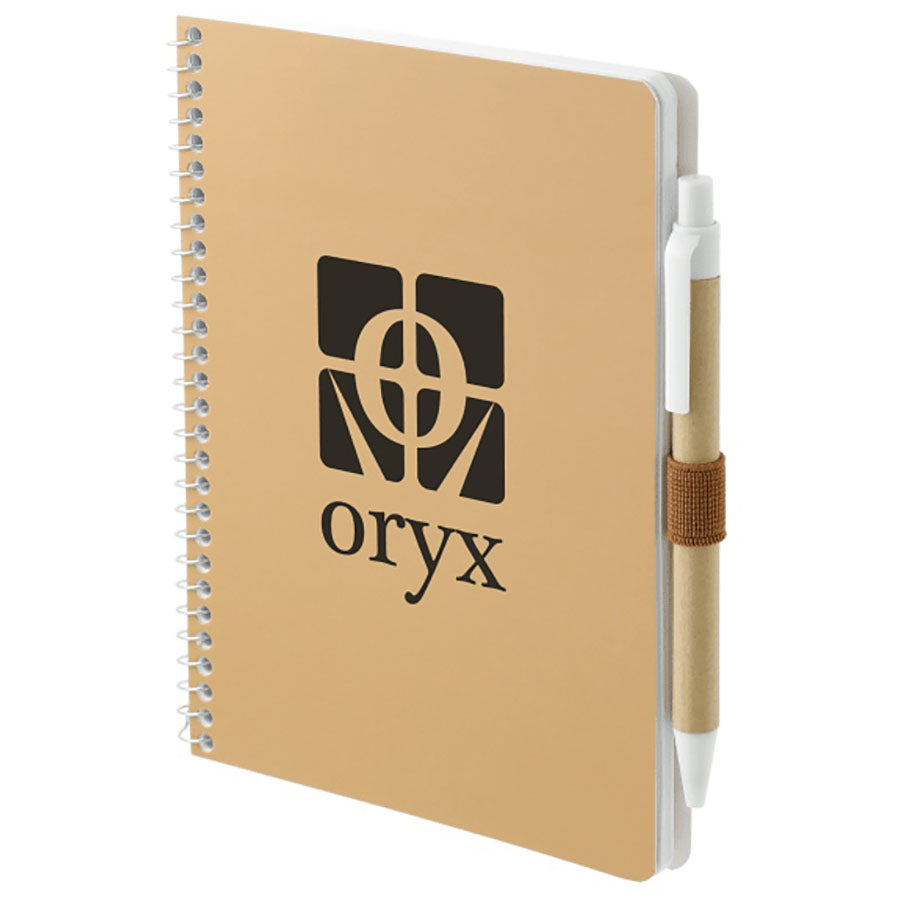 Bullet Natural 5'' x 7'' FSC Mix Spiral Notebook with Pen