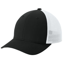Sport-Tek Black/White Stretch-Tek Mesh Back Cap