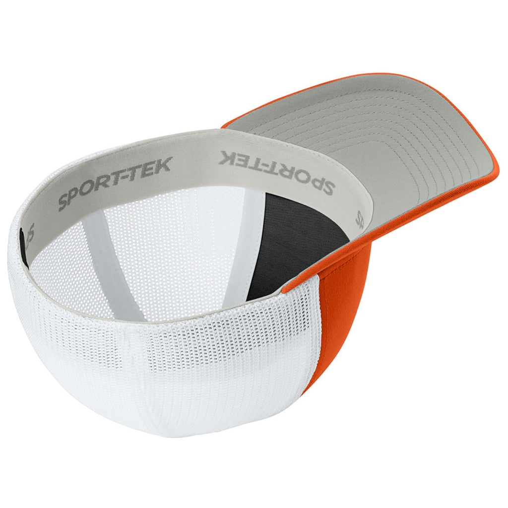 Sport-Tek Deep Orange/White Stretch-Tek Mesh Back Cap