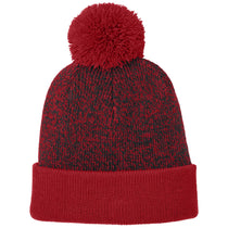 Sport-Tek Deep Red/Black Halftime Heather Pom Beanie