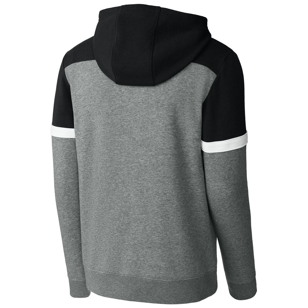 Sport-Tek Men's Black/Vintage Heather Drive Fleece Colorblock Hoodie