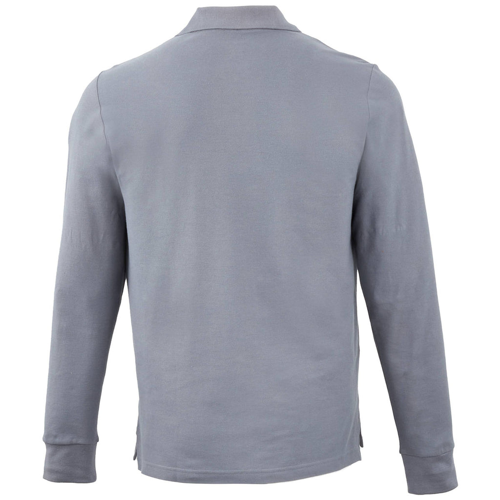 Elevate Men's Steel Grey Palo Long Sleeve 100% Cotton Pique Polo