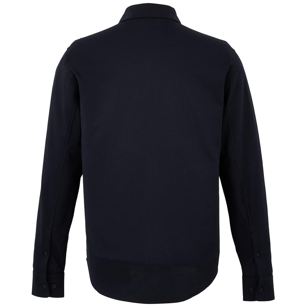 Elevate Men's Navy TATRA Eco Knit Long Sleeve Button Up Shirt