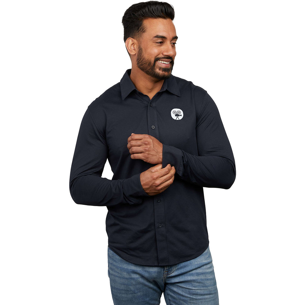 Elevate Men's Navy TATRA Eco Knit Long Sleeve Button Up Shirt