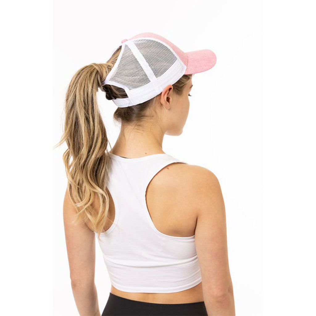 Big Accessories Women's Heather Pink/ White Sport Ponytail Trucker