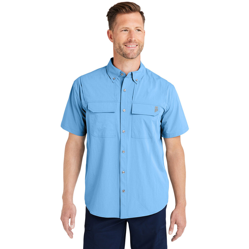 HUK Men's Marolina Blue Creekbed Short Sleeve Shirt