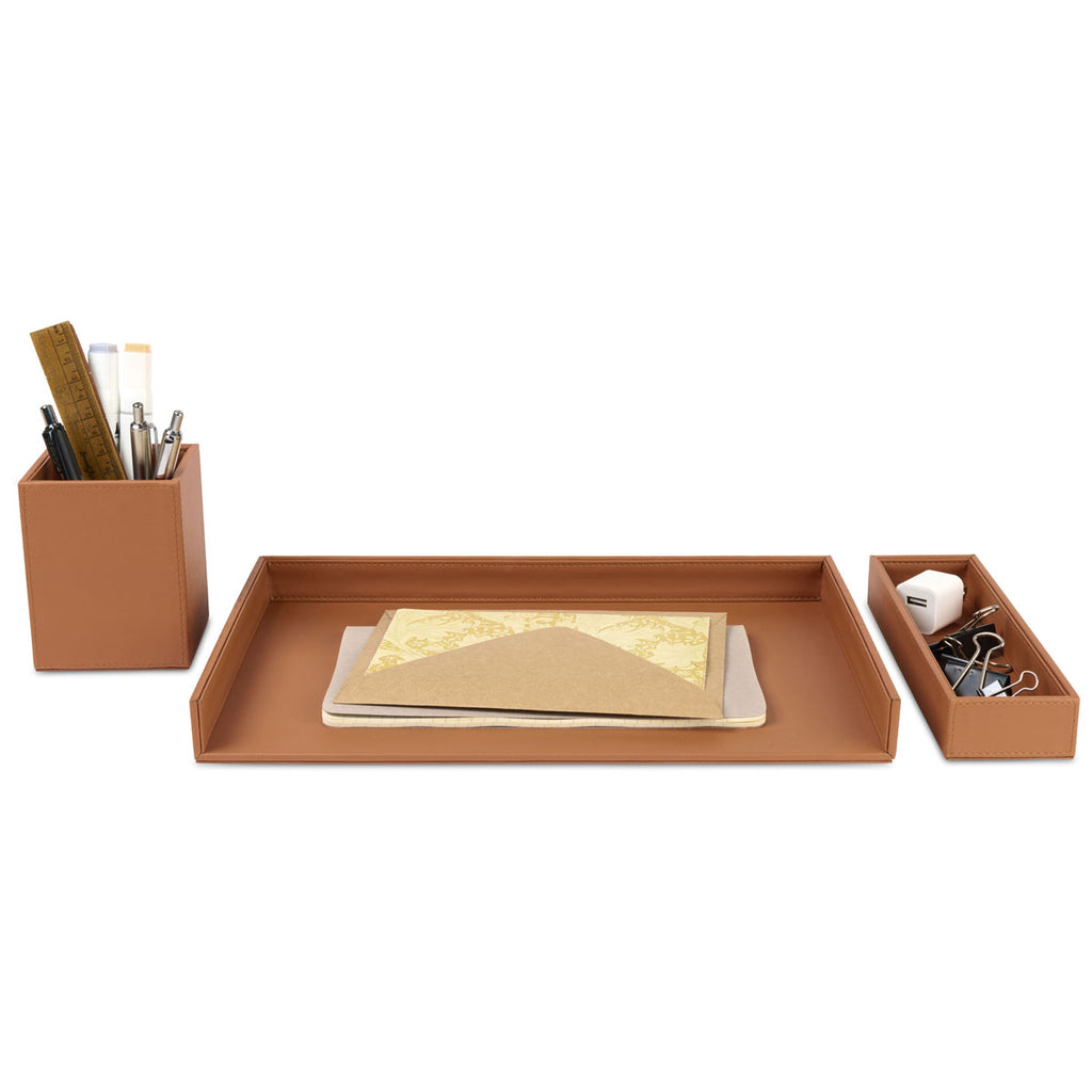 Gemline Easton Cognac 3 Piece Desktop Organizer