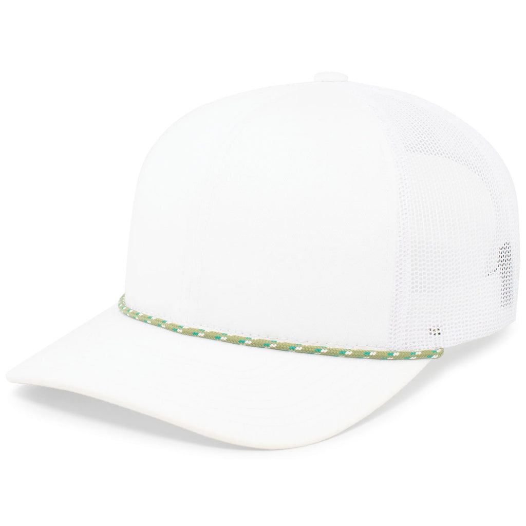 Pacific Headwear White/Moss Green Trucker Snapback Braid Cap