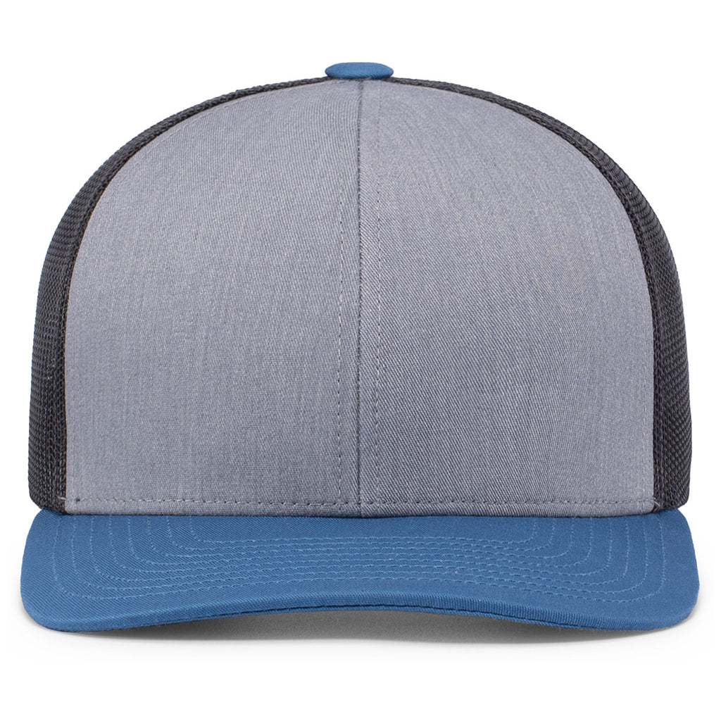 Pacific Headwear Heather Grey/Lt Charcoal/Ocean Blue Snapback Trucker Mesh Cap