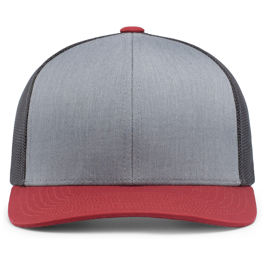 Pacific Headwear Heather Grey/Lt Charcoal/Varsity Snapback Trucker Mesh Cap