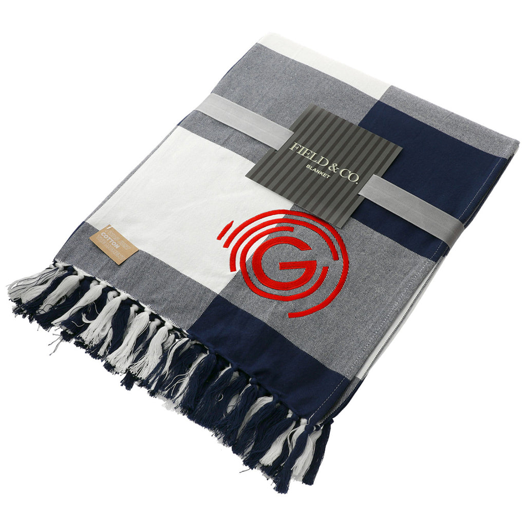 Field & Co. Navy 100% Organic Cotton Check Throw Blanket