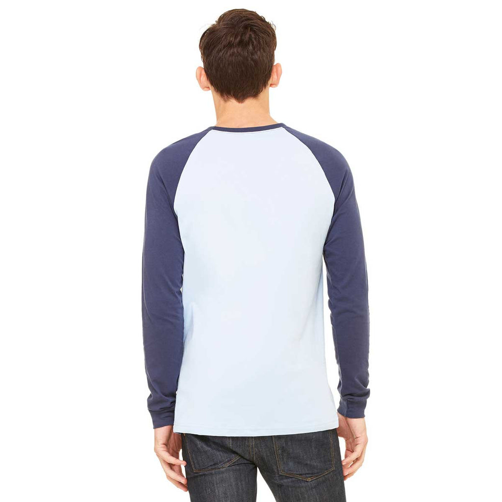 Bella + Canvas Men's Baby Blue/Navy Jersey Long-Sleeve Baseball T-Shirt