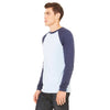 Bella + Canvas Men's Baby Blue/Navy Jersey Long-Sleeve Baseball T-Shirt