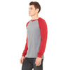 Bella + Canvas Men's Deep Heather/Cardinal Jersey Long-Sleeve Baseball T-Shirt