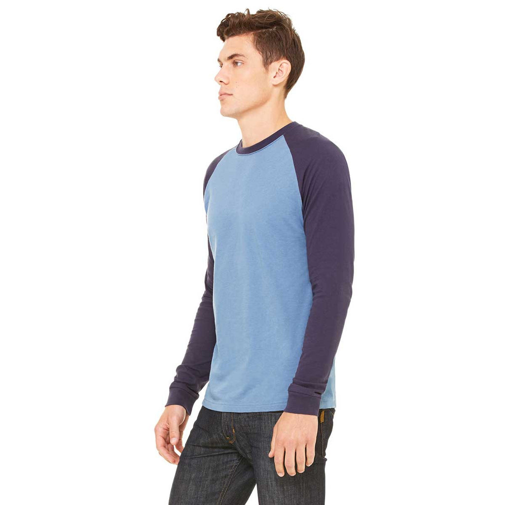 Bella + Canvas Men's Heather Navy/Midnight Jersey Long-Sleeve Baseball T-Shirt