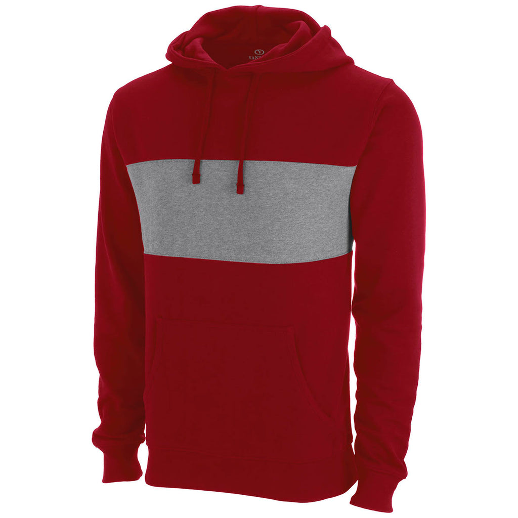 Vantage Men's Sport Red Premium Cotton Blocked Fleece Pullover Hoodie