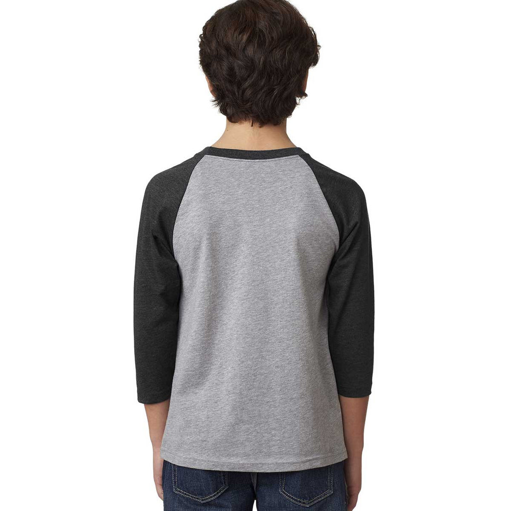 Next Level Youth Black/Dark Grey Heather CVC 3/4-Sleeve Raglan Tee