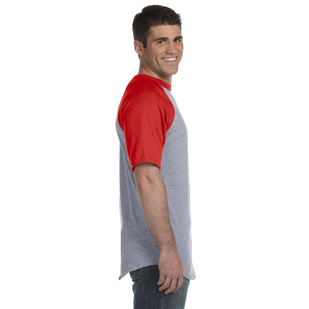 Augusta Sportswear Men's Athletic Heather/Red Short-Sleeve Baseball Jersey