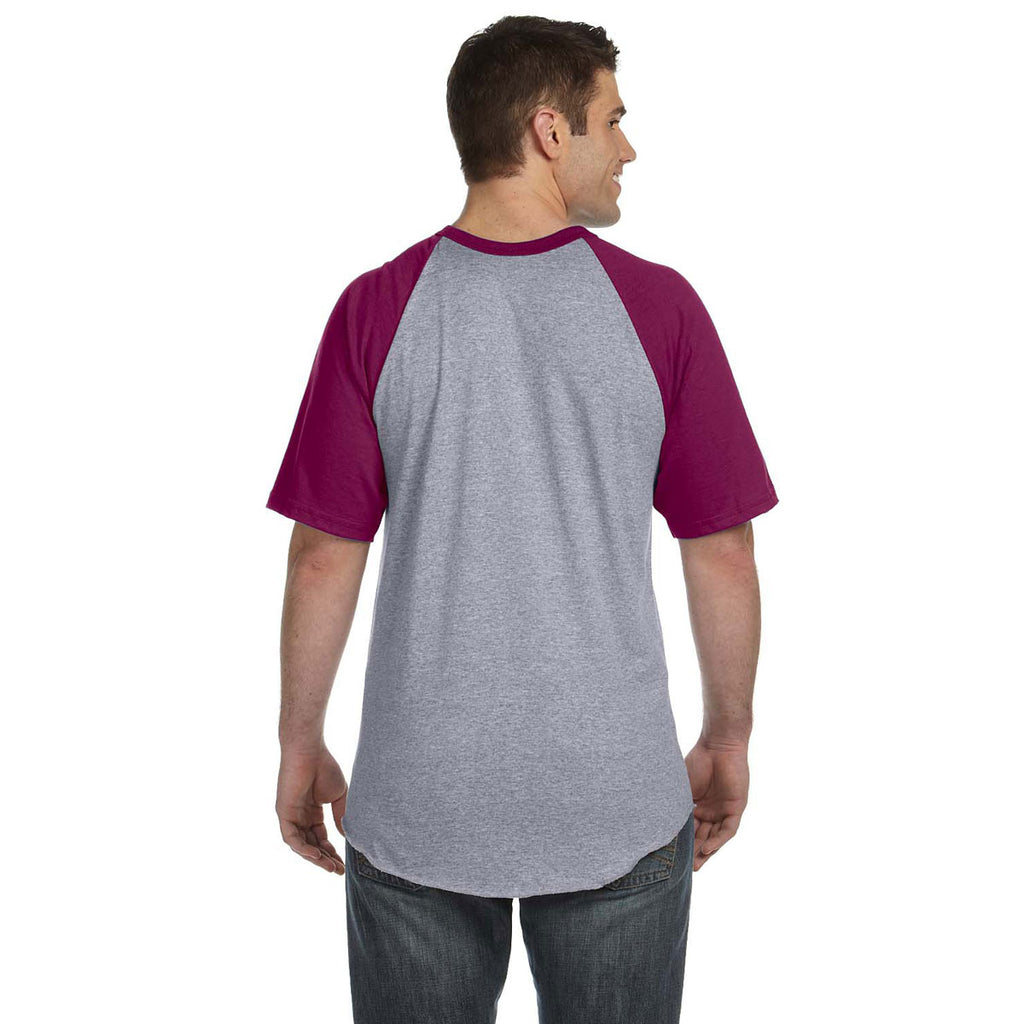 Augusta Sportswear Men's Athletic Heather/Maroon Short-Sleeve Baseball Jersey