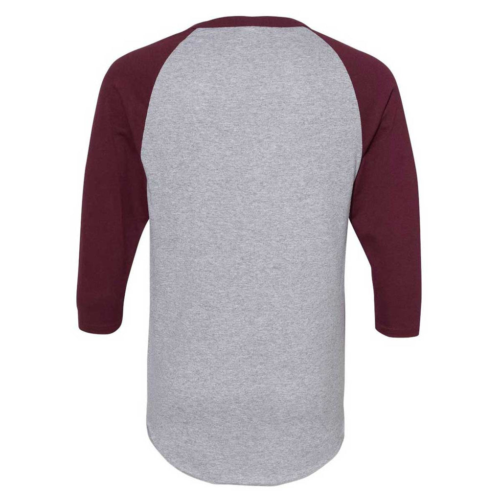 Augusta Sportswear Men's Athletic Heather/Maroon Three-Quarter Raglan Sleeve Baseball Jersey