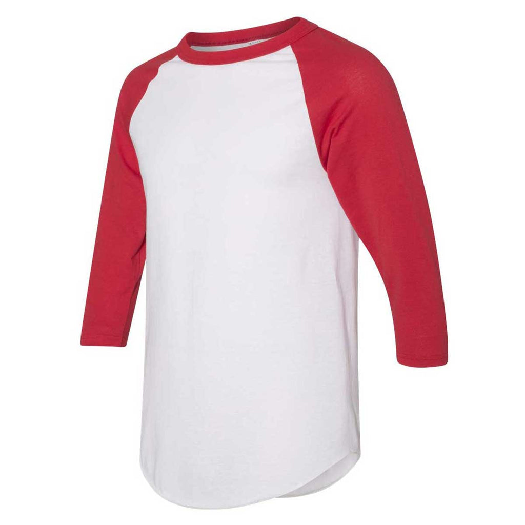 Augusta Sportswear Men's White/Red Three-Quarter Raglan Sleeve Baseball Jersey