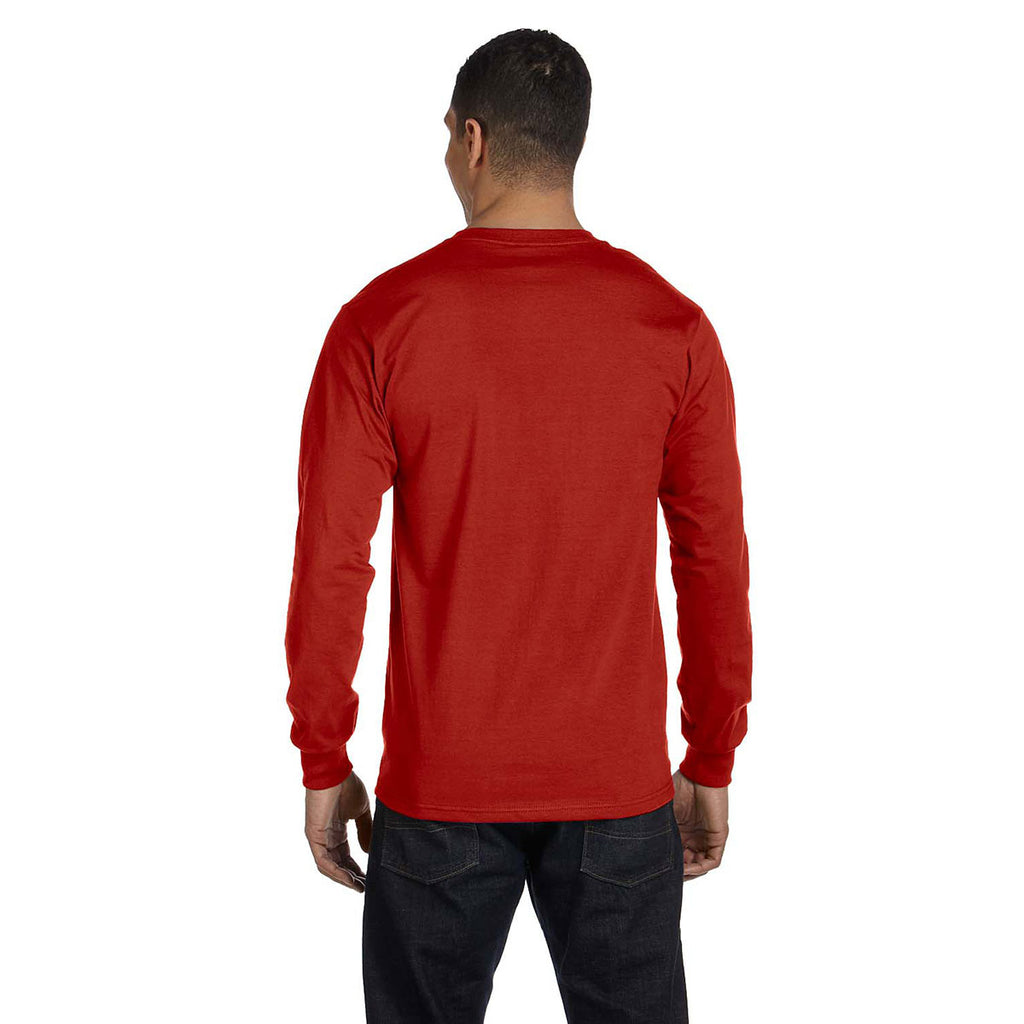 Hanes Men's Deep Red 6.1 oz Long-Sleeve Beefy-T