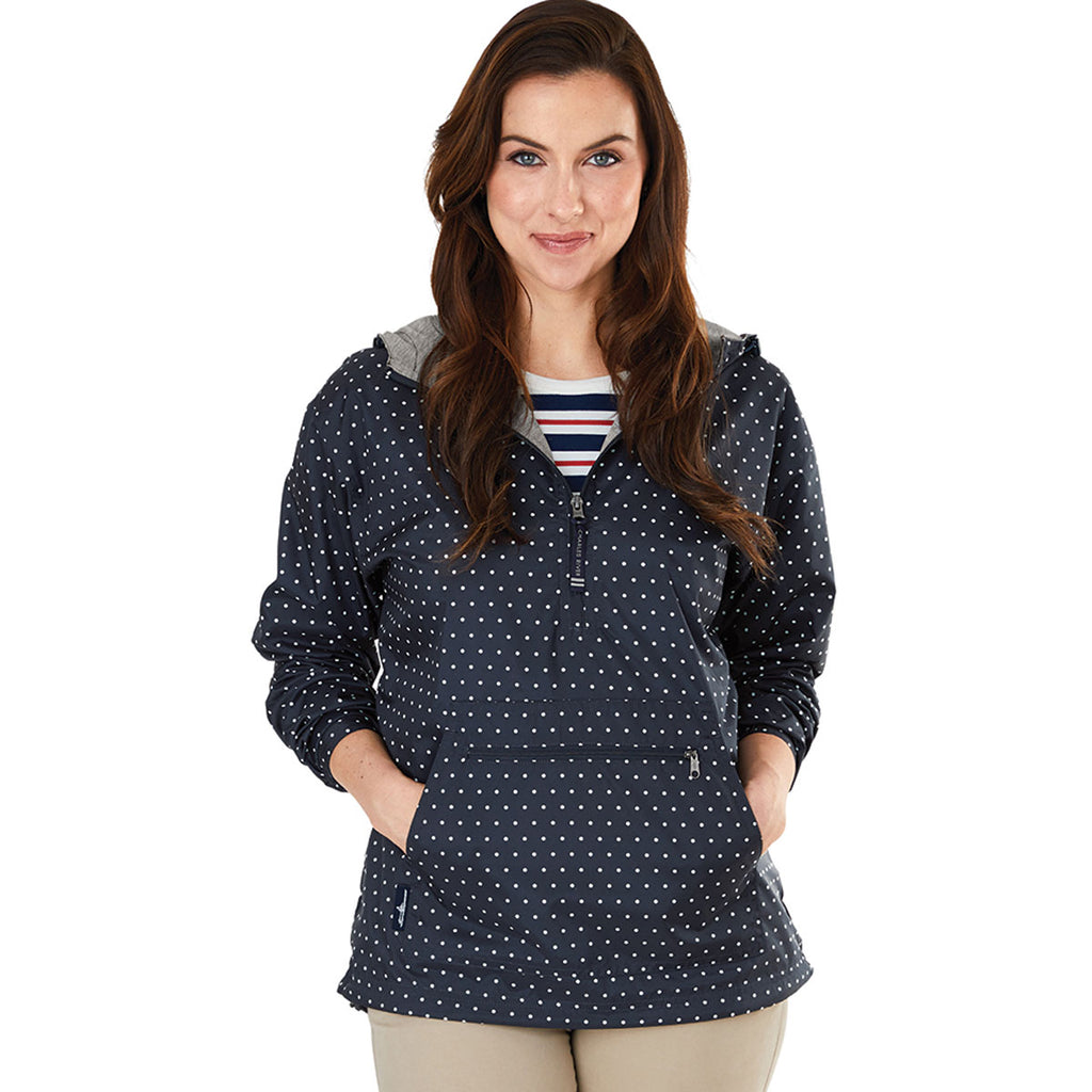 Charles River Women's Navy Polka Dot Chatham Anorak Print Pullover