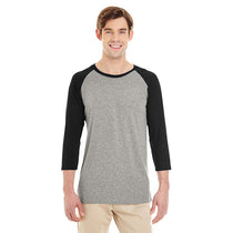 Jerzees Men's Oxford/Black 4.5 Oz Tri-Blend Baseball Raglan