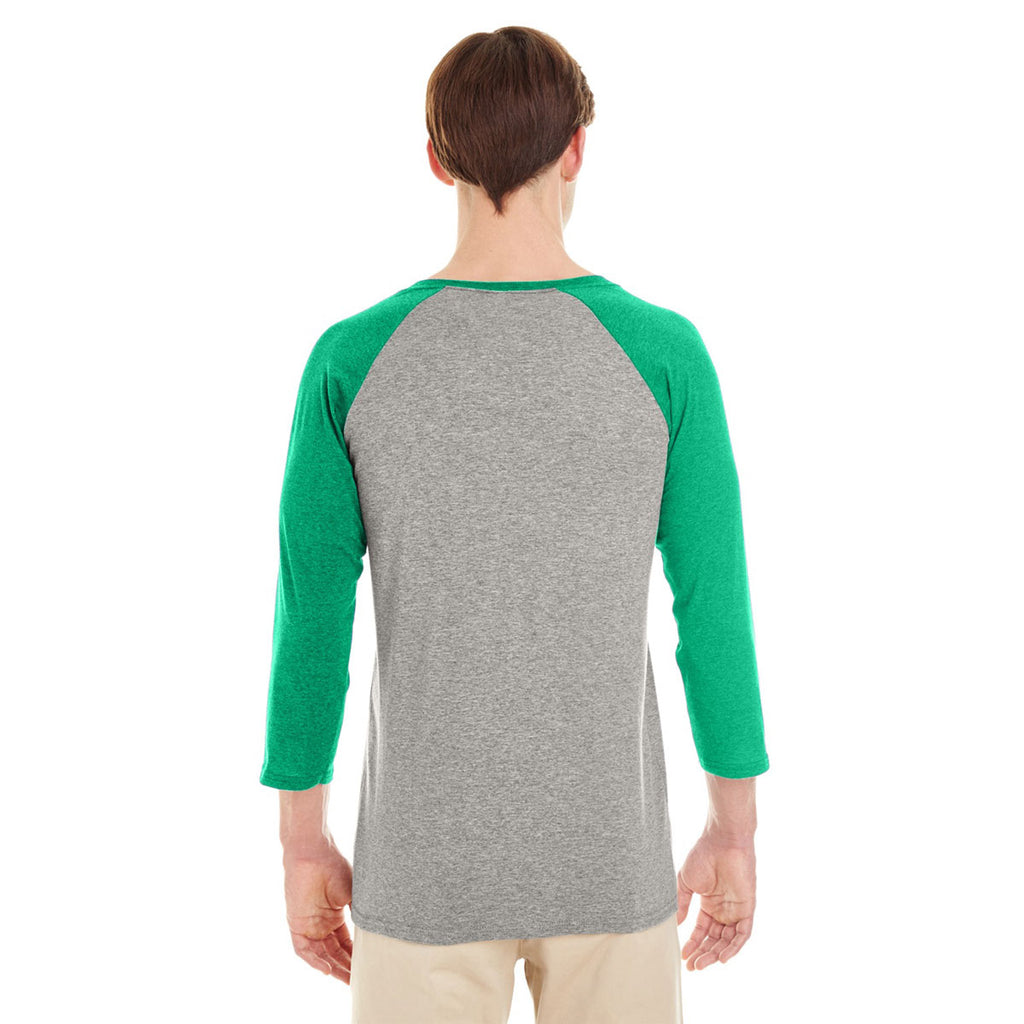 Jerzees Men's Oxford/Irish Green Heather 4.5 Oz Tri-Blend Baseball Raglan