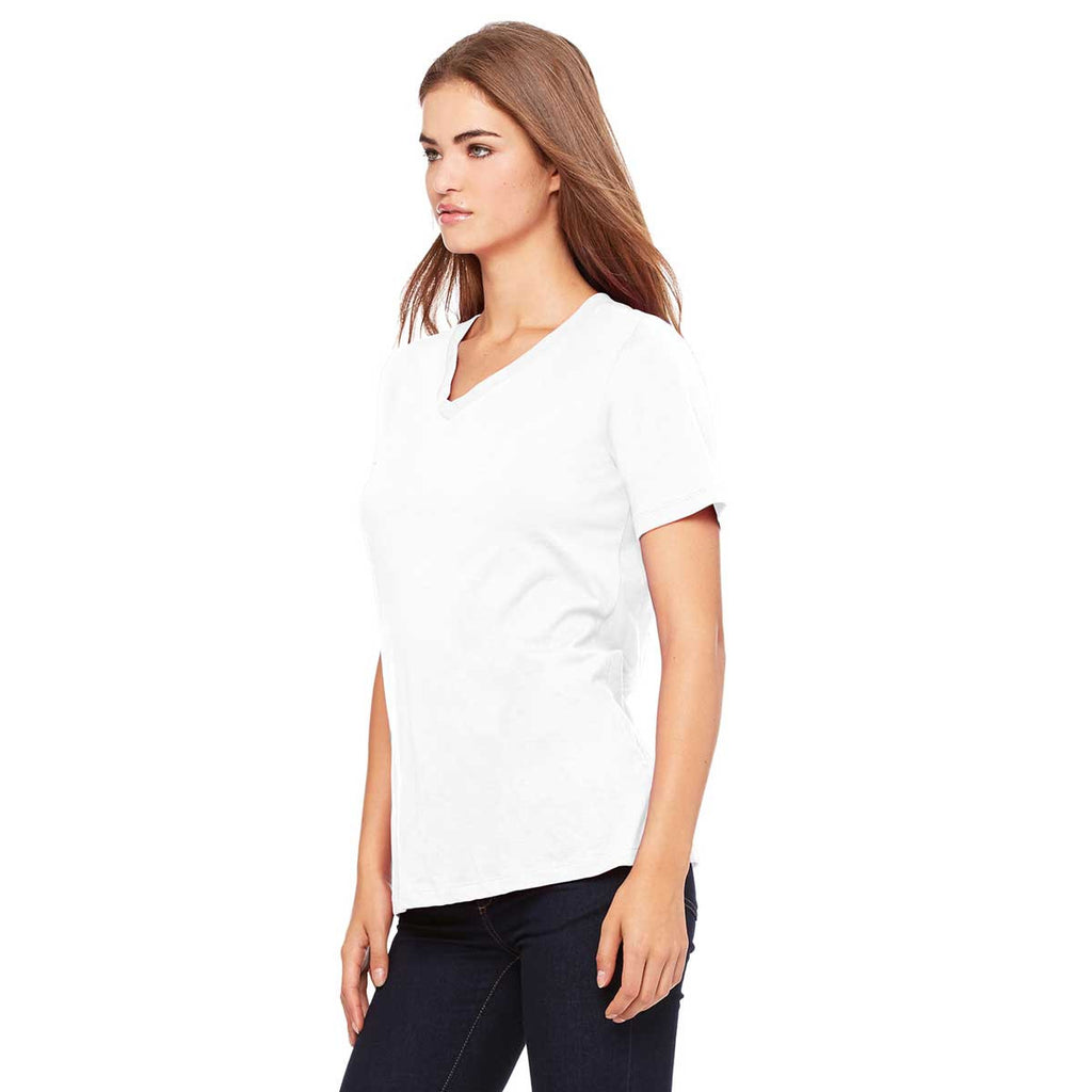 Bella + Canvas Women's White Relaxed Jersey Short-Sleeve V-Neck T-Shirt